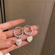 ( Silver needle Gold)silver diamond circle circle Pearl earrings love pendant ear stud woman Korea briefins super Earrin
