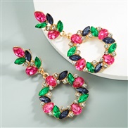 ( Color)occidental style fashion  Metal bright Round gorgeous gem exaggerating ear stud earringsearrings