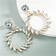 ( white)earring occidental style fashion Metal bright Round branches and leaves exaggerating ear stud earringsins Earrin