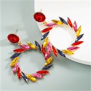 ( Color)earring occidental style fashion Metal bright Round branches and leaves exaggerating ear stud earringsins arring