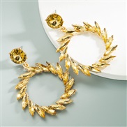 ( Brown)earring occidental style fashion Metal bright Round branches and leaves exaggerating ear stud earringsins arring