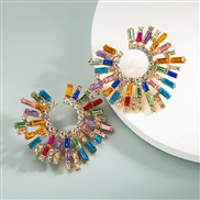 ( Color)fashion colorful diamond series Alloy diamond Rhinestone sun flower earrings woman trend occidental style arring