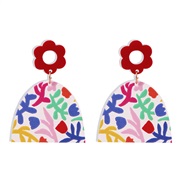 ( red)occidental style retro Graffiti earrings  plates exaggerating geometry ear stud creative rose Earring