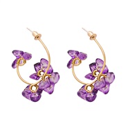 (purple)super stone flowers geometry earrings ear stud woman retro petal Earring Korea