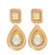 (AB color)Alloy mosaic gem occidental style wind earring retro temperament drop earrings