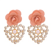 ( Pink)occidental style wind arring geometry heart-shaped embed Rhinestone bud flowers ear stud earrings Korean style