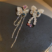( Silver needle Gold)silver Korea asymmetry diamond crystal butterfly earrings earring temperament Earring woman