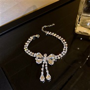 ( Bracelet Silver)occidental style fashion exaggerating personality diamond bow necklace earrings bracelet set personali
