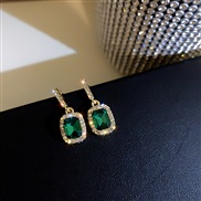 ( Silver needle green)silver Korea brief personality gem earrings geometry diamond earring temperament Earring