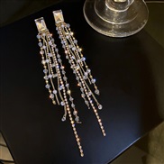 ( Silver needle Gold)Korea big fashion brief personality earrings Pearl diamond crystal tassel earring Earring