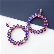 (purple)fashion colorful diamond series multilayer drop glass diamond diamond Round earrings woman occidental style exag
