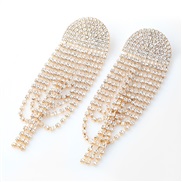 ( Gold)super claw chain series half Round Alloy diamond Rhinestone long style tassel earrings woman occidental style Ear