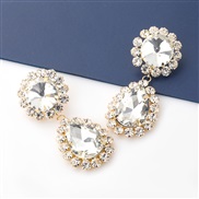 ( Golden white )super claw chain series Round drop Alloy diamond glass diamond geometry earrings woman occidental style 