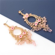 ( Pink)spring Alloy diamond Acrylic tassel flowers earrings woman wind occidental style arring