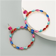( Color)occidental style wind fashion exaggerating hollow circle embed color Rhinestone earrings earring Korean style su