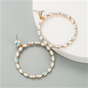 (AB color)occidental style wind fashion exaggerating hollow circle embed color Rhinestone earrings earring Korean style 