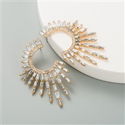 ( white)personality half sun flower Alloy diamond Rhinestone fully-jewelled earrings woman occidental style temperament 