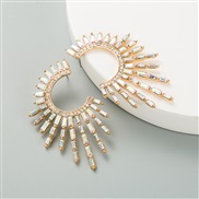 ( AB white)personality half sun flower Alloy diamond Rhinestone fully-jewelled earrings woman occidental style temperame