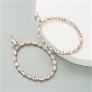 ( white)occidental style exaggerating personality geometry Round big circle earrings Alloy diamond trend pendant ear stu