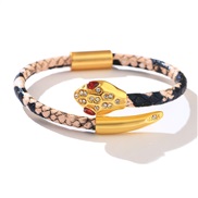 ( Gold) print leopard bronze snake head bracelet embed bangle occidental style