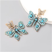 ( blue)fashion colorful diamond series multilayer Alloy diamond butterfly earrings womanins wind occidental style super