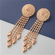 ( Pink)ins wind Round Alloy diamond long style tassel earrings woman occidental style exaggerating super arring