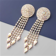 (AB color)ins wind Round Alloy diamond long style tassel earrings woman occidental style exaggerating super arring