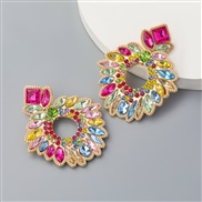 ( Color)ins Alloy diamond Rhinestone colorful diamond geometry flowers earrings woman occidental style arringearrings