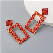( red)ins long square Alloy diamond Rhinestone colorful diamond geometry earrings woman occidental style exaggerating Ea