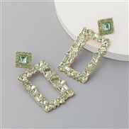 ( green)ins long square Alloy diamond Rhinestone colorful diamond geometry earrings woman occidental style exaggerating 