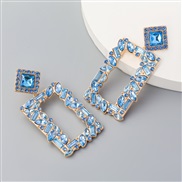 ( blue)ins long square Alloy diamond Rhinestone colorful diamond geometry earrings woman occidental style exaggerating a