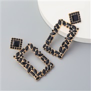 ( black)ins long square Alloy diamond Rhinestone colorful diamond geometry earrings woman occidental style exaggerating 