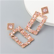 ( Pink)ins long square Alloy diamond Rhinestone colorful diamond geometry earrings woman occidental style exaggerating a