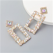 (AB color)ins long square Alloy diamond Rhinestone colorful diamond geometry earrings woman occidental style exaggeratin