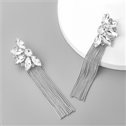 ( Silver)ins wind Alloy diamond flowers long style tassel earrings woman occidental style exaggerating super arringearri