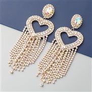 ( Gold)super claw chain series heart-shaped Alloy diamond long style tassel earrings woman occidental style exaggerating
