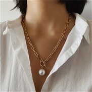 ( Gold  necklace)occidental style  retro Metal chainO buckle imitate Pearl pendant woman creative style necklace