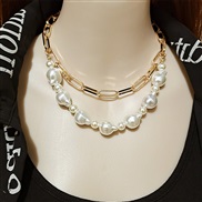 ( Gold  necklace)occidental style I wind Pearl necklace woman  geometry chain Pearl