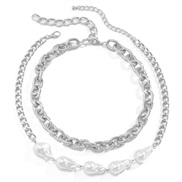 ( Two piece suit  Silver  necklace)occidental style I wind Pearl necklace woman  geometry chain Pearl