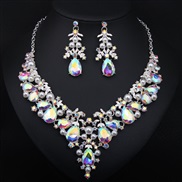 (AB color)  occidental style exaggerating crystal Pearl gem necklace earrings set bride banquet