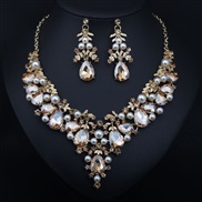 ( champagne)  occidental style exaggerating crystal Pearl gem necklace earrings set bride banquet