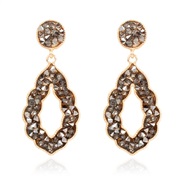 (   )retro Alloy diamond geometry hollow earring   occidental style creative earrings F