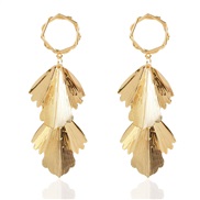 (   )occidental style exaggerating Alloy long style leaves earrings  gold personality geometry earring Earring  F
