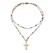 ( white)occidental style handmade color samll beads necklace woman Double layer Shells cross pendant chain