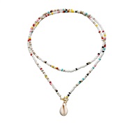 (N)occidental style handmade color samll beads necklace woman Double layer Shells cross pendant chain