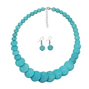 (S)Bohemian style handmade beads turquoise short clavicle necklace occidental style retro chain set