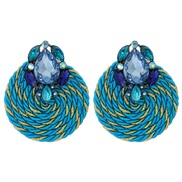 ( blue) occidental style fashion personality Earring Round ear stud diamond weave earringsearrings