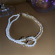 ( Gold necklace)Koreains wind brief personality necklace diamond Pearl splice short style chain temperament