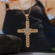 ( Gold)occidental style brief bronze embed Zirconium star cross necklace woman  creative trend gold crystal pendant