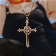 ( Gold)retro gold bronze embed Zirconium cross necklace  occidental style trend crystal geometry